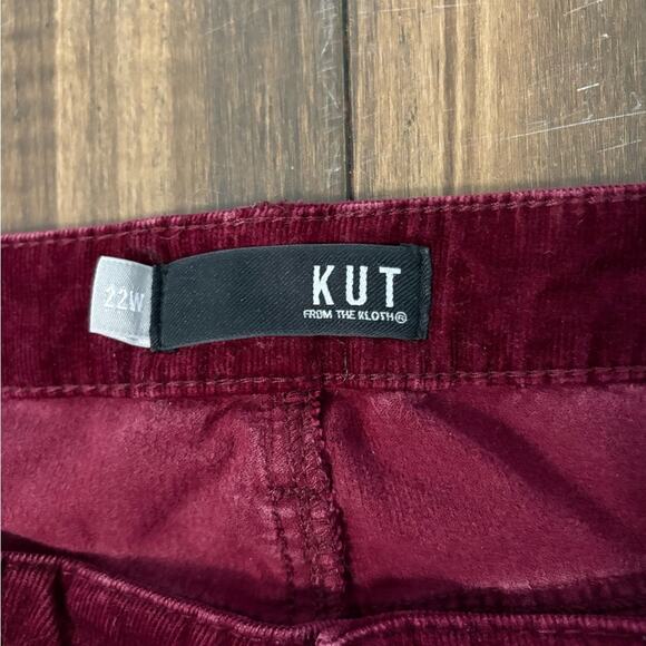 Plus Sz 22W Kut from the Kloth Maroon Burgundy Corduroy Pants High Waist Rise - Picture 6 of 9